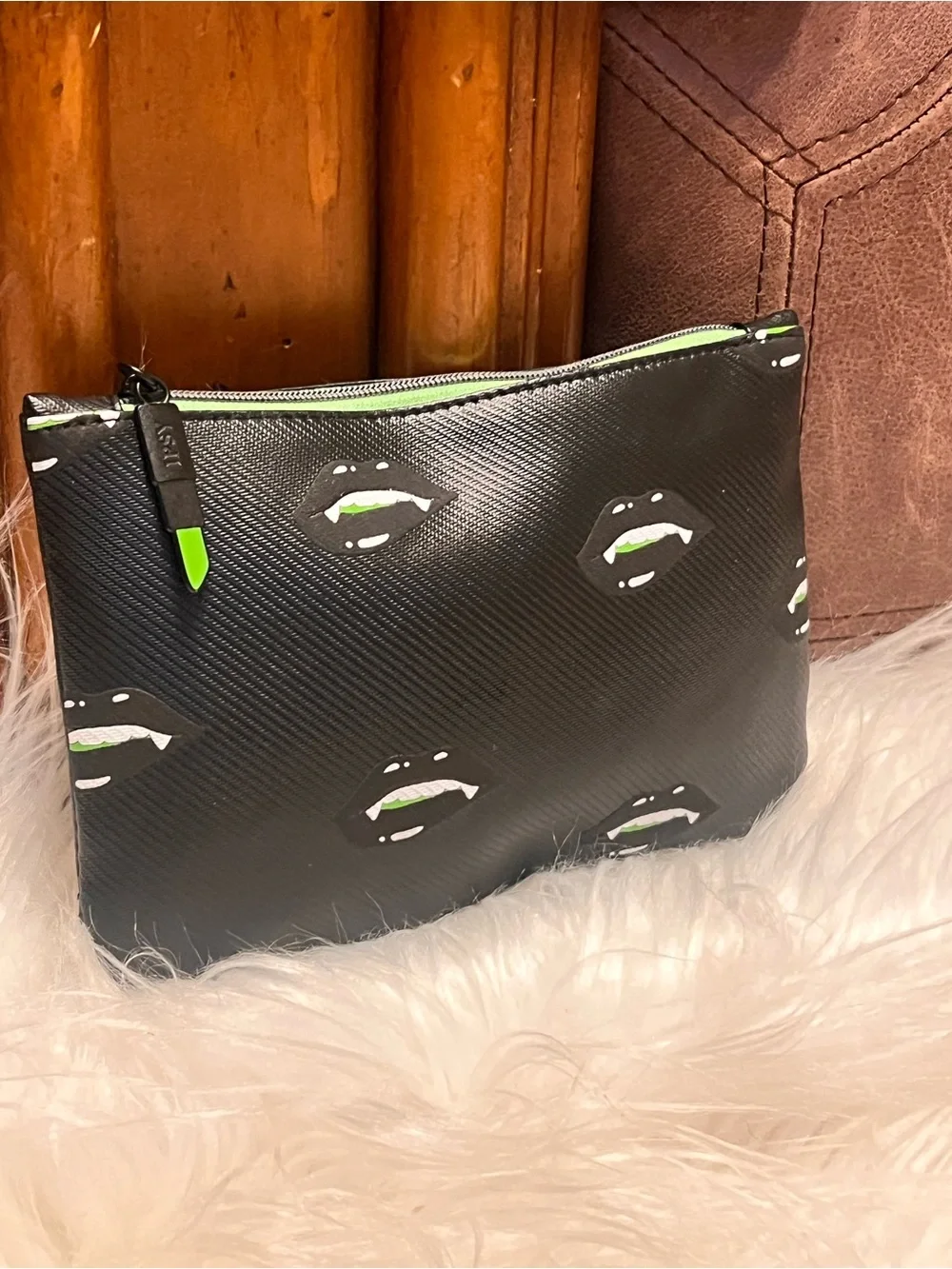 ipsy Black vampire lils with Green  makeup bag